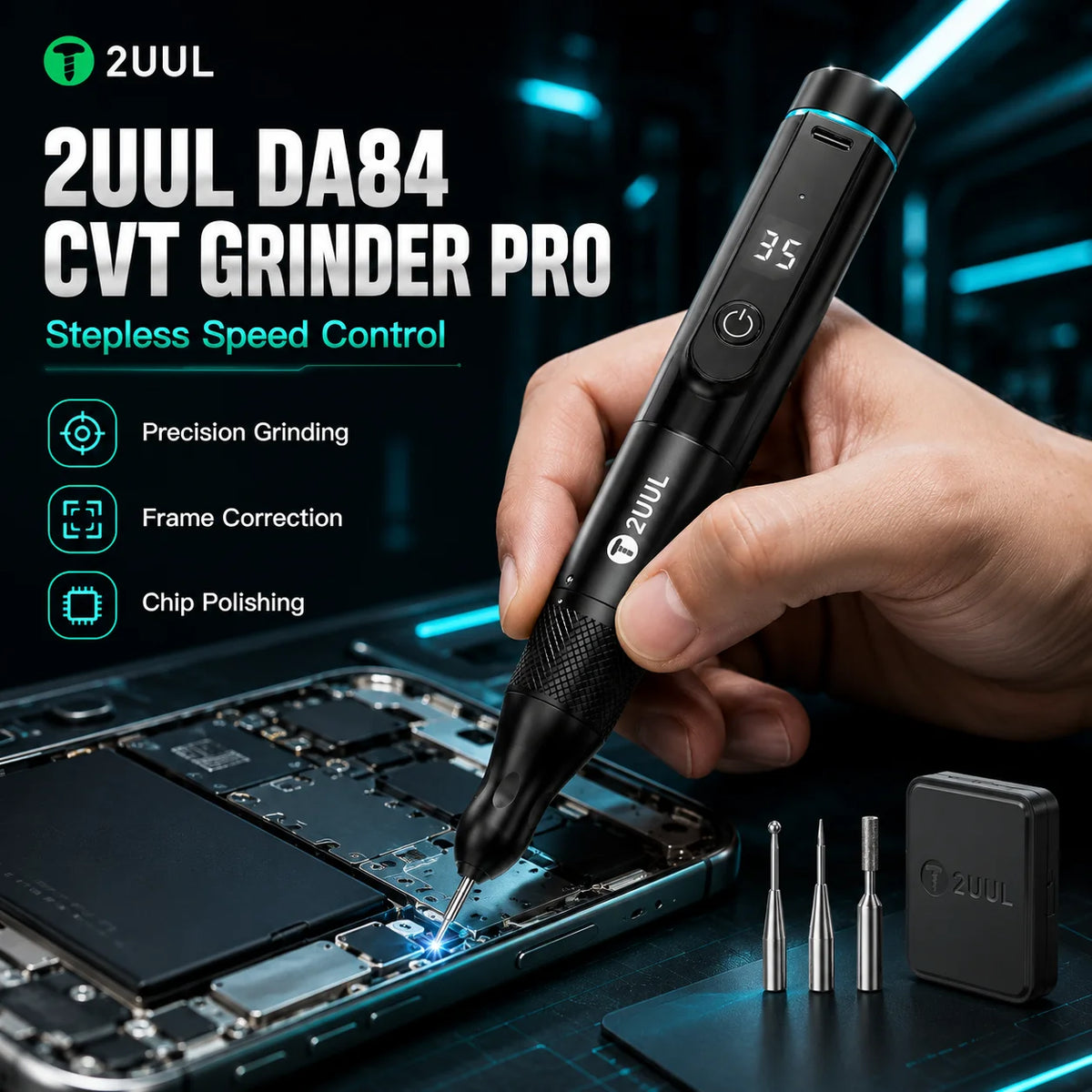 2UUL DA84 CVT Grinder Pro Stepless Speed Electric Grinding Pen for Phone Frame Screw Removal Chip Polishing Repair Tool