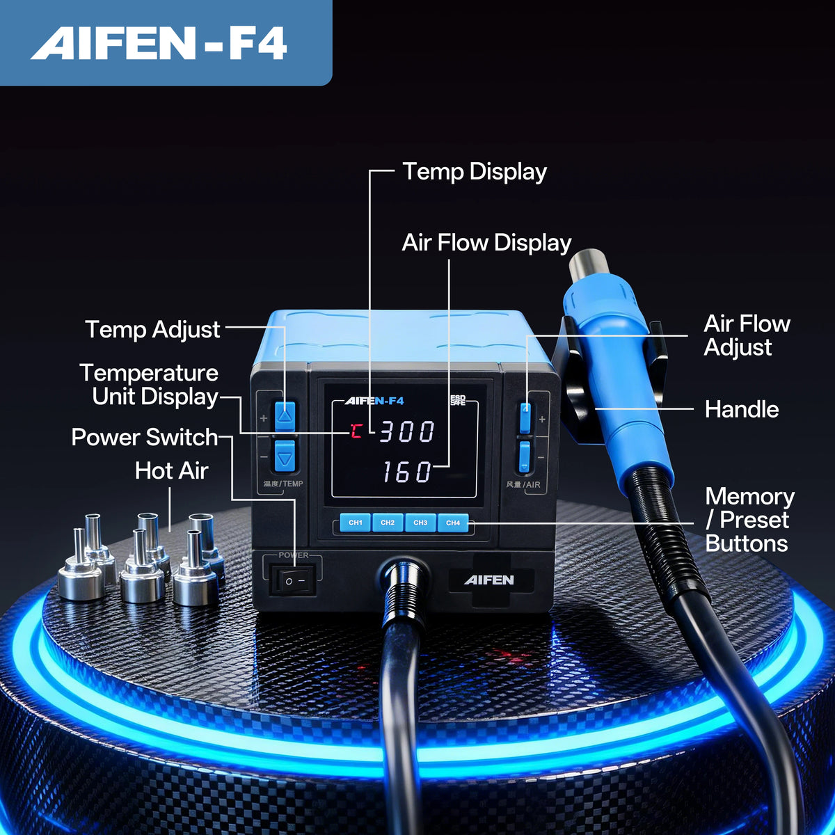 AIFEN F4 Hot Air Gun Rework Station 1000W High Power Phone Repair Welding Tools for Electronic Component Soldering