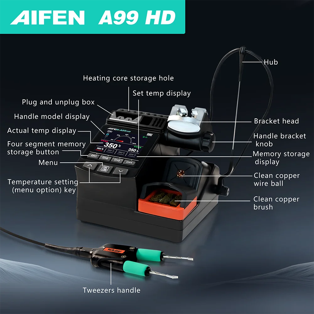 AIFEN A99HD Precision Tweezers Soldering Iron Station Compatible with C210/C245 Handle for Microscope Soldering Electronics