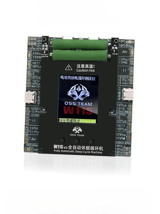 Comprobador emergente de duración de batería OSS W11S más nuevo, calibrador 100 % automático para reparación de baterías de iPhone 11-17 Pro Max