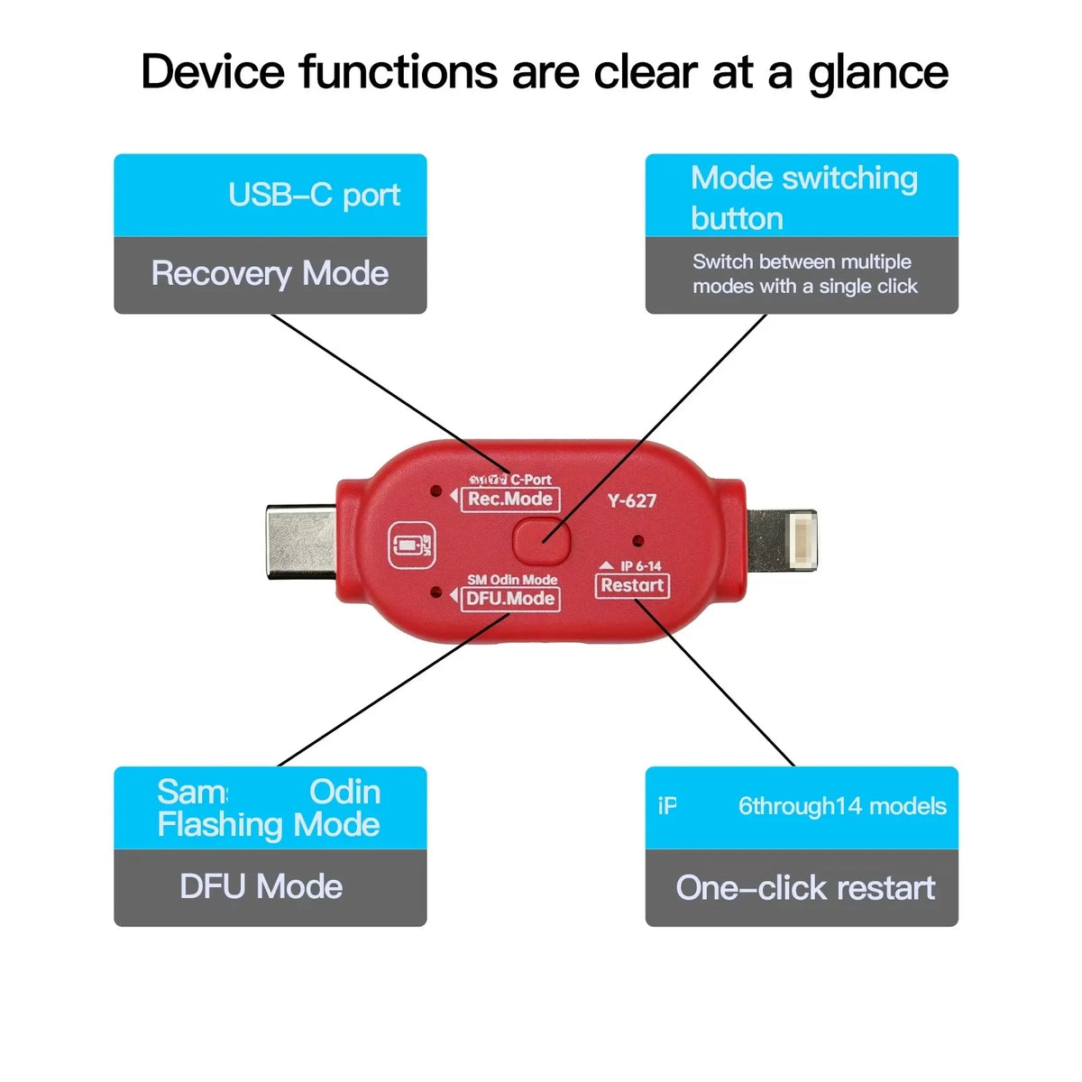 YCS Y627 DFU Flashing Adapter One Key Enter Recovery Odin Mode for Mobile Phone IOS Android System Refurbish Diagnostic Tool Kit