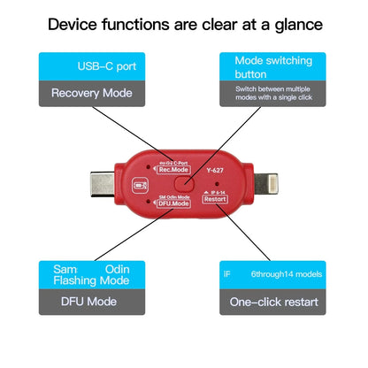 YCS Y627 DFU Flashing Adapter One Key Enter Recovery Odin Mode for Mobile Phone IOS Android System Refurbish Diagnostic Tool Kit