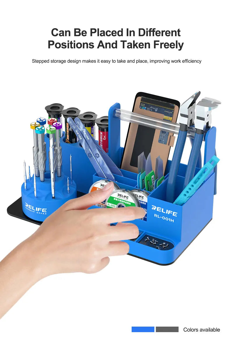 RELIFE RL-001H 360° Rotating Intelligent Repair Storage Rack Rotating Classified for Screwdriver Tweezers Parts Tin Wire Tools