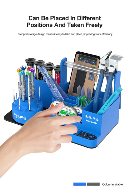 RELIFE RL-001H 360° Rotating Intelligent Repair Storage Rack Rotating Classified for Screwdriver Tweezers Parts Tin Wire Tools