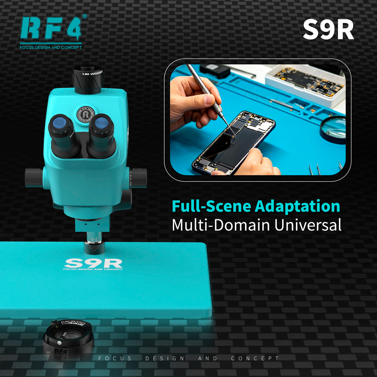 RF4 S9R 7-74X Wide-View Stereo Microscope