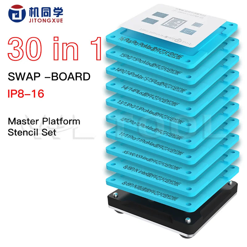 JTX SWAP MASTER Stencil Kit for IPhone 8-16 Pro/Max Super Magnetic Reballing Platform with Magnetic Base Repair Tools