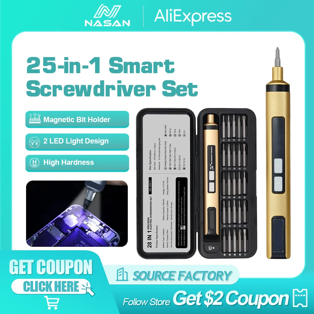 NASAN Rechargeable Precision Screwdriver with 25 Bits