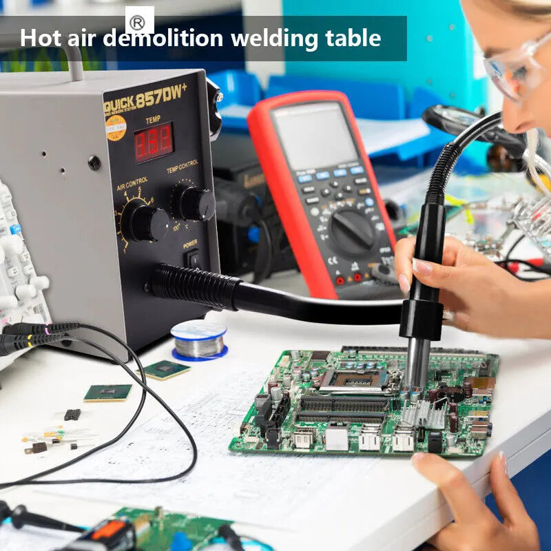 QUICK 857DW+ Adjustable Hot Air Gun 580W Welding Tools Portable Digital Display SMD Rework Solder Station With Nozzles & Heater