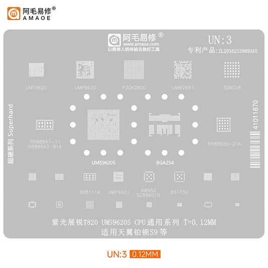 Plantilla de reballing BGA para UN3 T820/UMS9620S de AMAOE