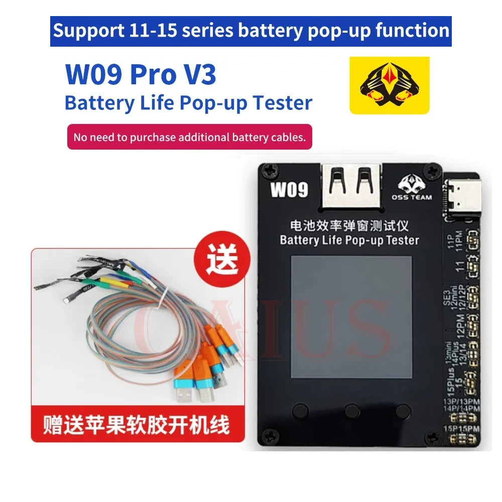 OSS W09 Pro V3 Battery Efficiency Pop up Tester Mobile Phone 11-15 PM No Need External Cable Battery Data Modify Tool