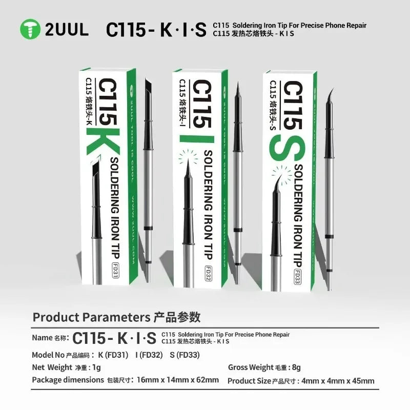 2UUL C115 Soldering Iron Tip K I S Precision Fast Heating Universal Replacement Solder Tips for Mobile PCB Repair Tools