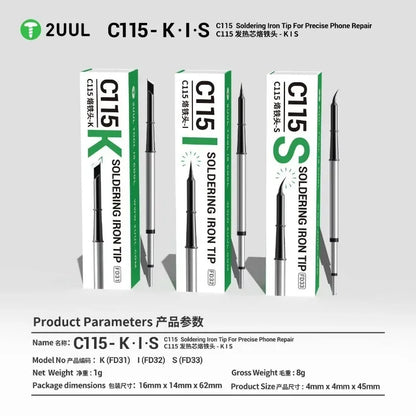 2UUL C115 Soldering Iron Tip K I S Precision Fast Heating Universal Replacement Solder Tips for Mobile PCB Repair Tools