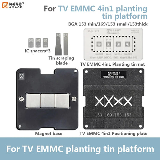 Plataforma de reballing BGA 4 en 1 para eMMC de TV AMAOE