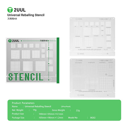 2UUL BG02 2Pcs/Pack Universal Reballing Stencil AB Steel Mesh Solder Template for BGA Chip Repair Phone Motherboard Solder