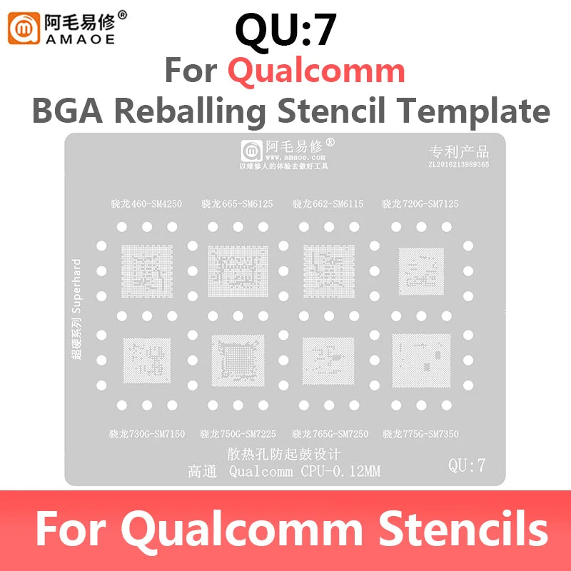Amaoe QU1-QU8 Qualcomm Snapdragon CPU BGA Reballing Stencil Set