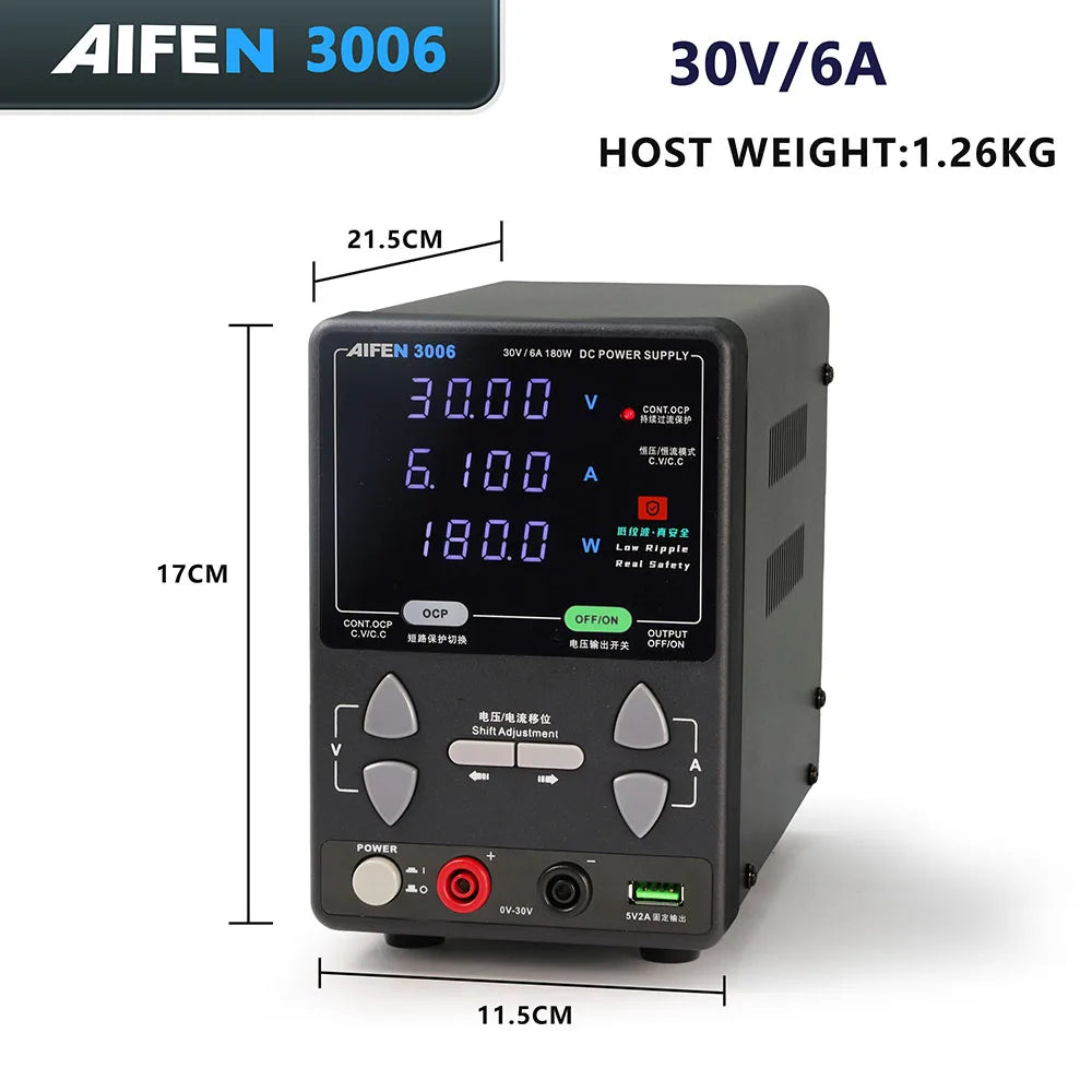 AIFEN 3006 6A 30V 180W Adjustable DC Power Supply Digit Lab Bench Power Stabilized Power Supply Voltage Regulator Switch
