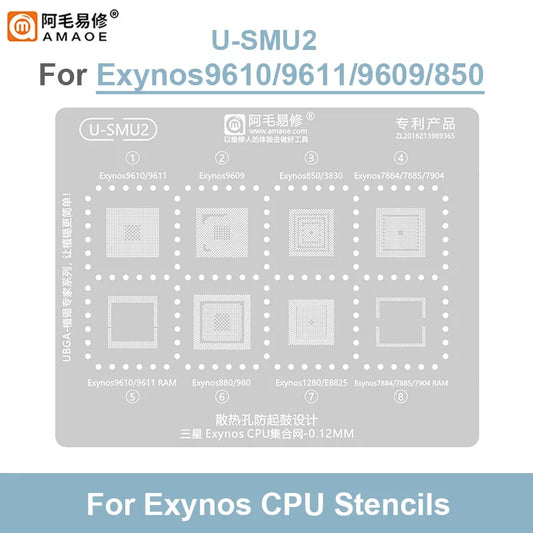 Plantilla de reballing BGA Amaoe U-SMU1 / U-SMU2 / U-SMU3 para Samsung (0,12 mm)