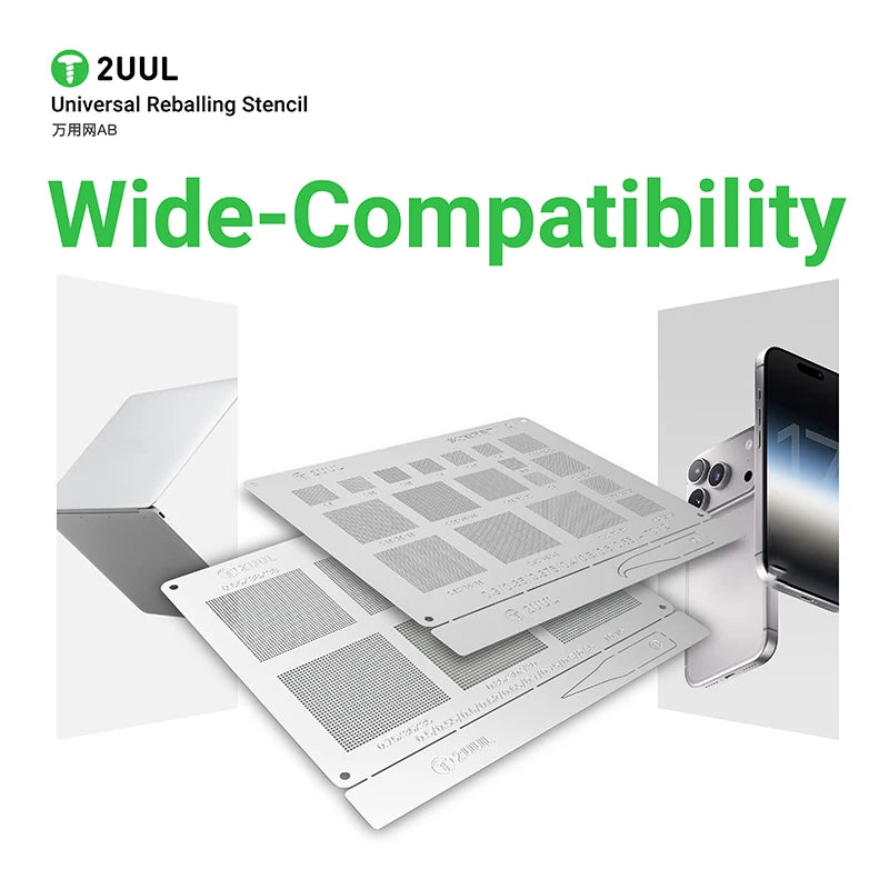 2UUL BG02 2Pcs/Pack Universal Reballing Stencil AB Steel Mesh Solder Template for BGA Chip Repair Phone Motherboard Solder
