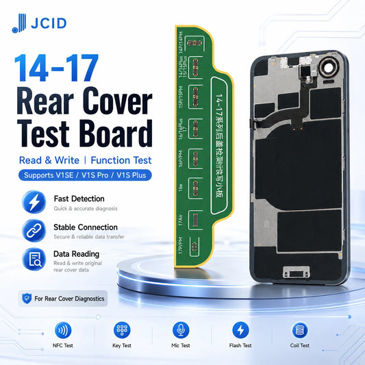 JCID 14-17 Rear Cover Test Read Write Board Data Repair Tool for iPhone 14 15 16 17 V1S Pro V1S Plus V1SE Programmer Flex Cables