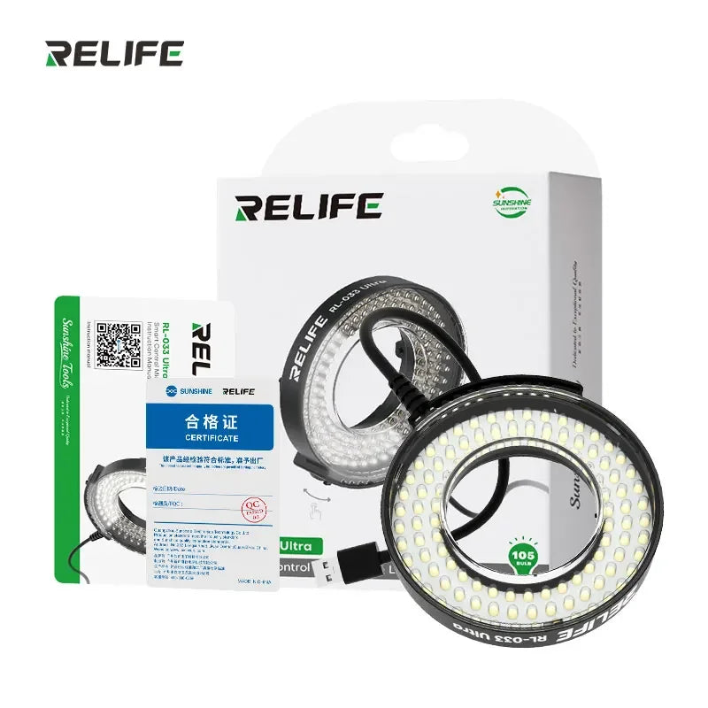 RELIFE RL-033 Ultra Microscope LED Ring Light 105 LEDs USB Powered Adjustable Brightness Partition Control Light Source Tools