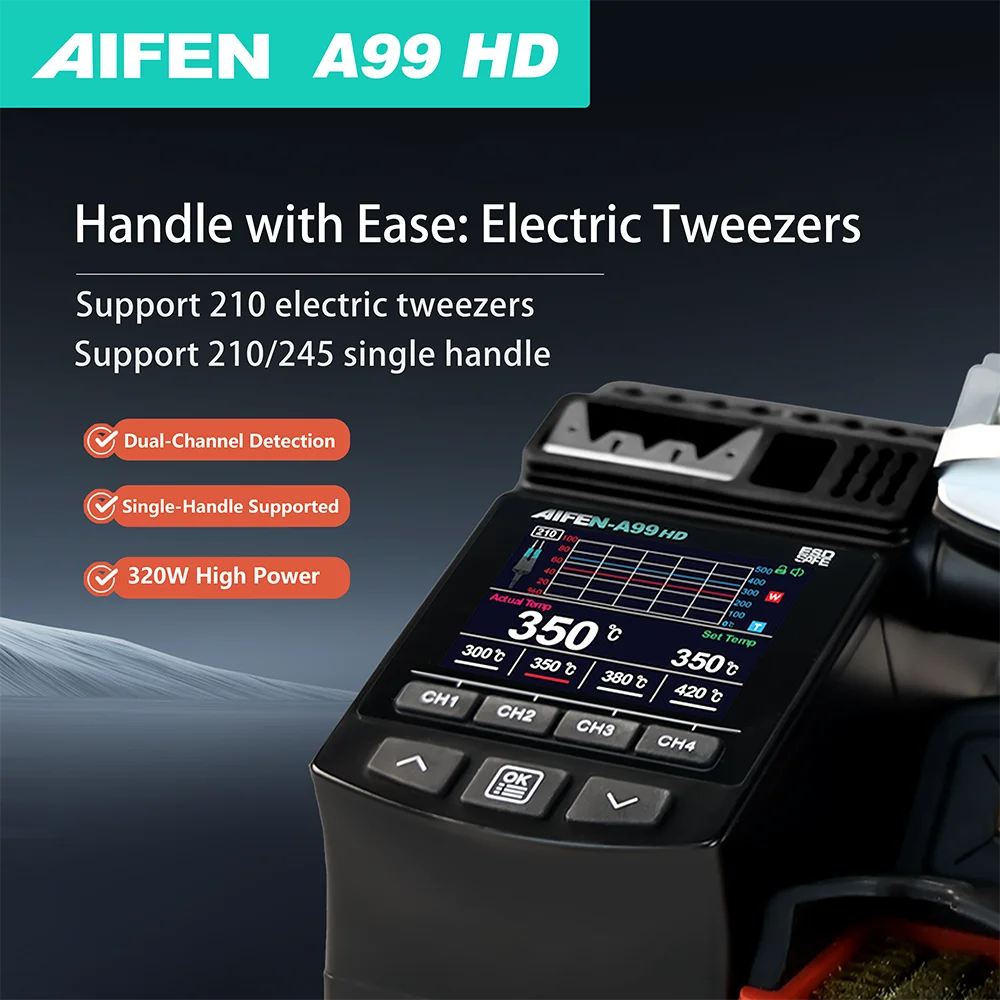 AIFEN A99HD Precision Tweezers Soldering Iron Station Compatible with C210/C245 Handle for Microscope Soldering Electronics