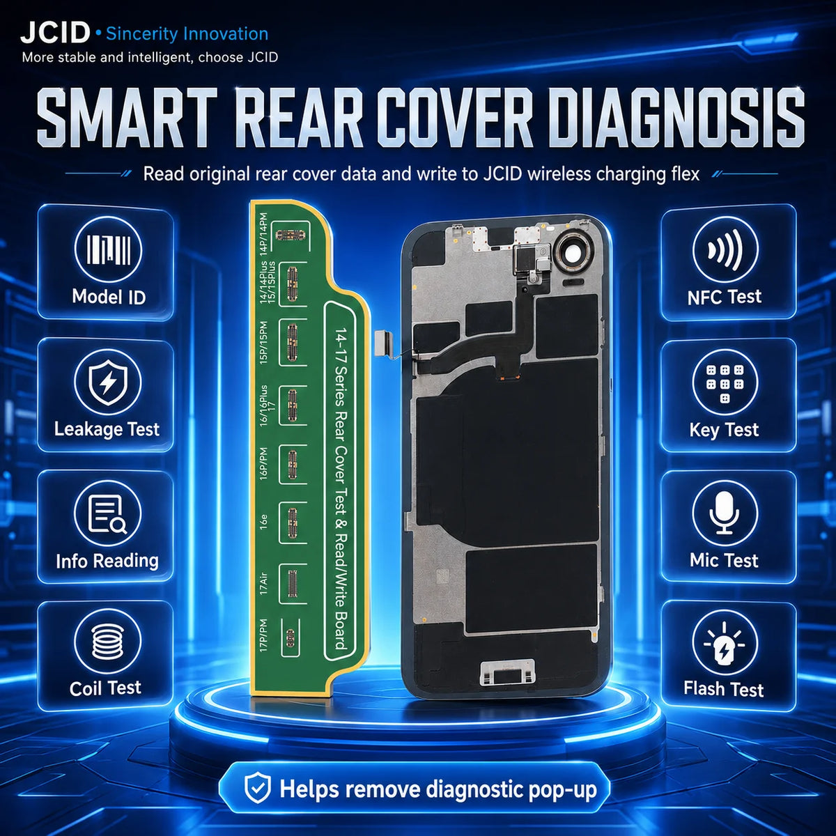 JCID 14-17 Rear Cover Test Read Write Board Data Repair Tool for iPhone 14 15 16 17 V1S Pro V1S Plus V1SE Programmer Flex Cables