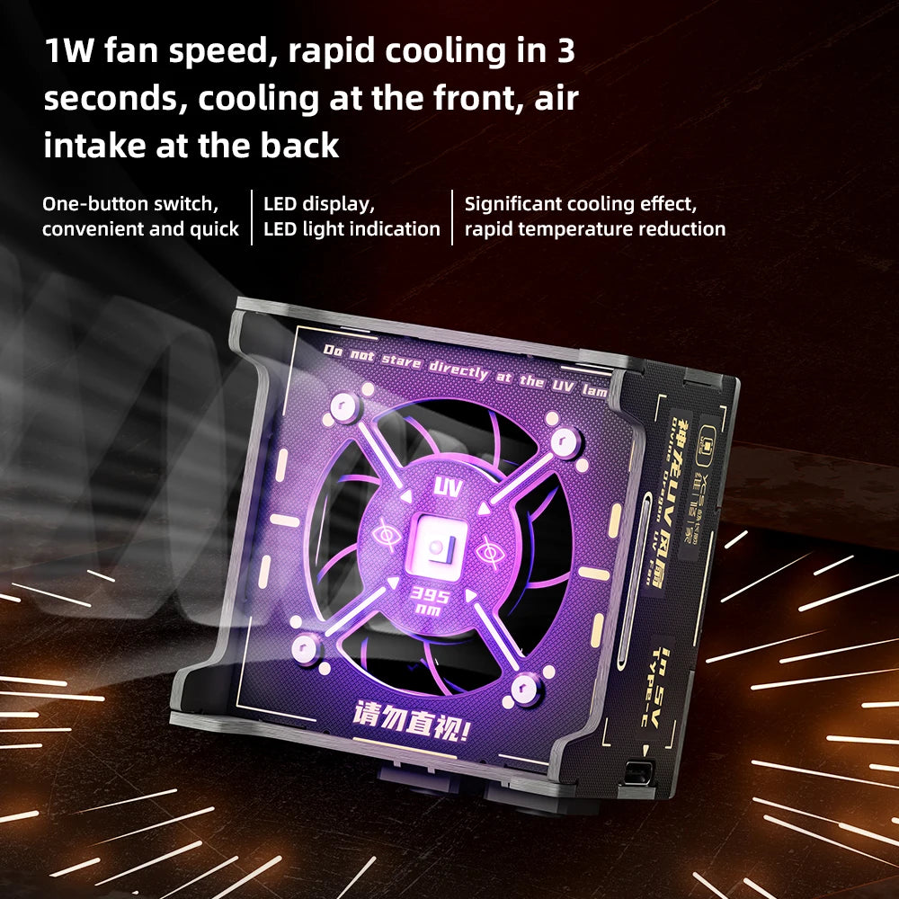 YCS 2 IN 1 UV Curing Lighting & Cooling Fan Kit for Phone Repair, LED Lamp with Exhaust Fan for Motherboard Chip PCB Work