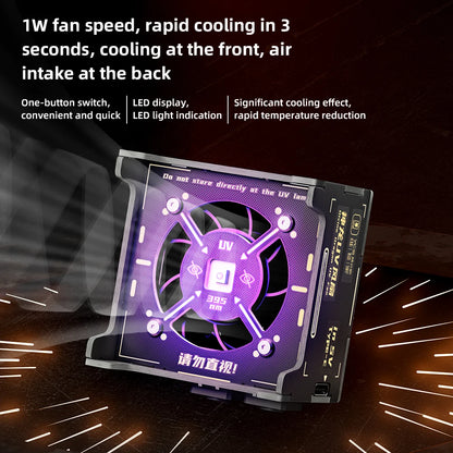 YCS 2 IN 1 UV Curing Lighting & Cooling Fan Kit for Phone Repair, LED Lamp with Exhaust Fan for Motherboard Chip PCB Work