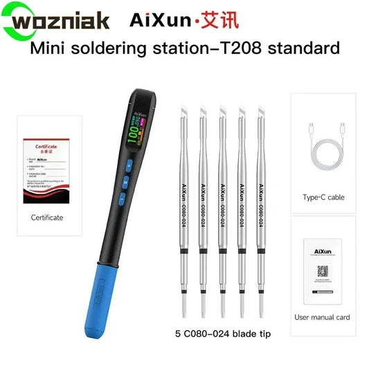 Estación de soldadura mini AiXun T208 con modo de suspensión automático, pantalla LED de 80 W, control de temperatura y reparación de PCB, SMD y BGA