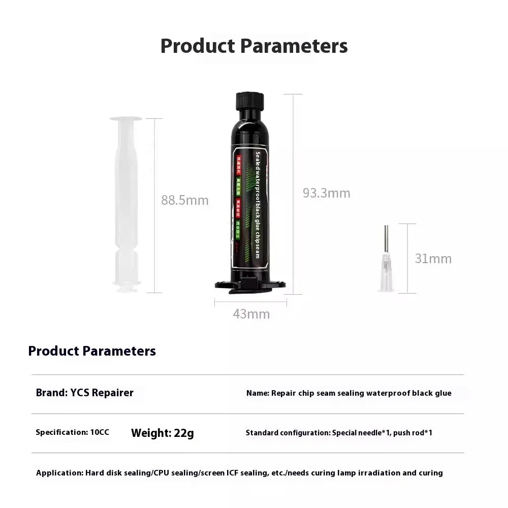 YCS 10CC Black Chip Sealing Glue UV Curing Waterproof Adhesive for Cell Phone CPU LCD IC Beautification Renovation Repair Tools