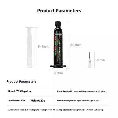 YCS 10CC Black Chip Sealing Glue UV Curing Waterproof Adhesive for Cell Phone CPU LCD IC Beautification Renovation Repair Tools