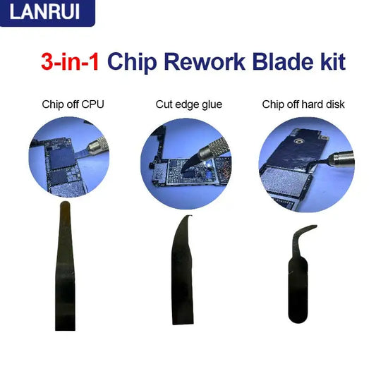 Set de cuchillas 3 en 1 LANRUI para reparación de CPU de computadoras y teléfonos móviles, herramienta de corte de pegamento en los bordes para desmontaje de CPU, disco duro y chips IC