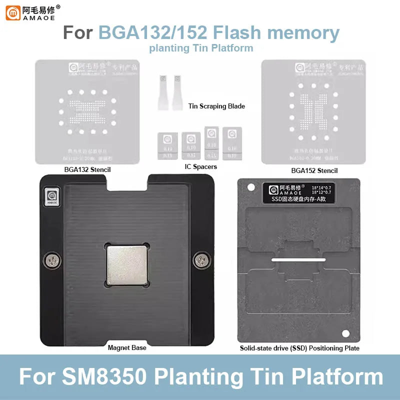 Kit de plataforma magnética de reballing para SSD NAND Flash AMAOE BGA132 y BGA152