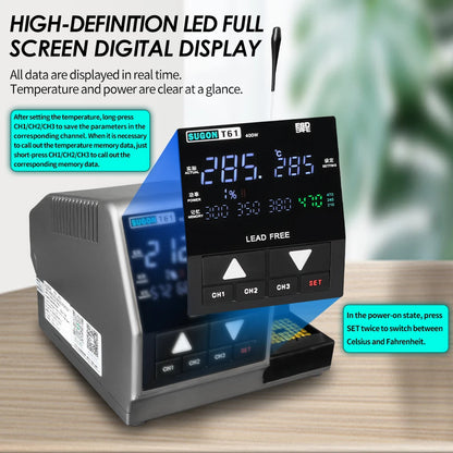 SUGON T61 Soldering Station 400W Compatible Soldering Iron Tip C470/245/210 Large Solder Joints Welding Rework Station