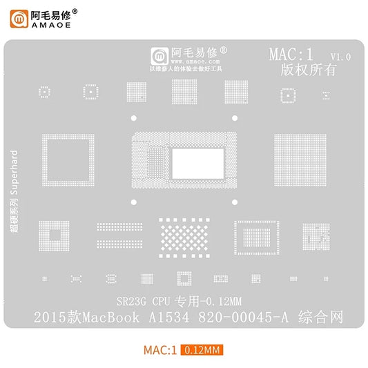 Juego de plantillas para reballing BGA de MacBook AMAOE MAC 1-9 (9 piezas, 0,12 mm)