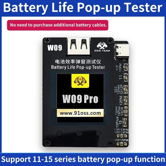 OSS W09 Pro V3 Probador emergente de duración de batería/No requiere comprar un cable flexible de batería adicional/Compatible con la serie IP 11-15