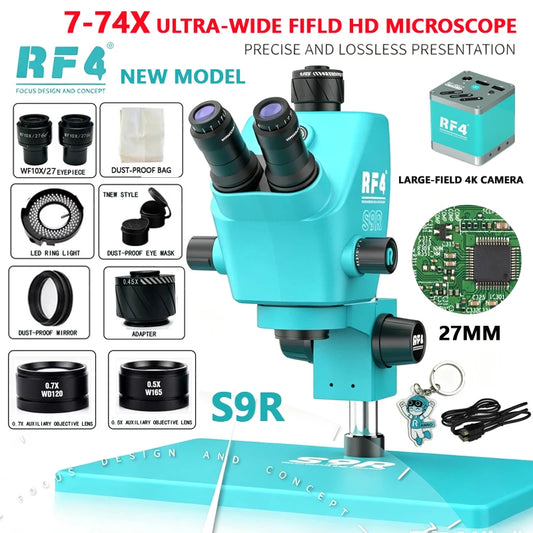RF4 S9R 7-74X Trinocular Microscope Kit Options
