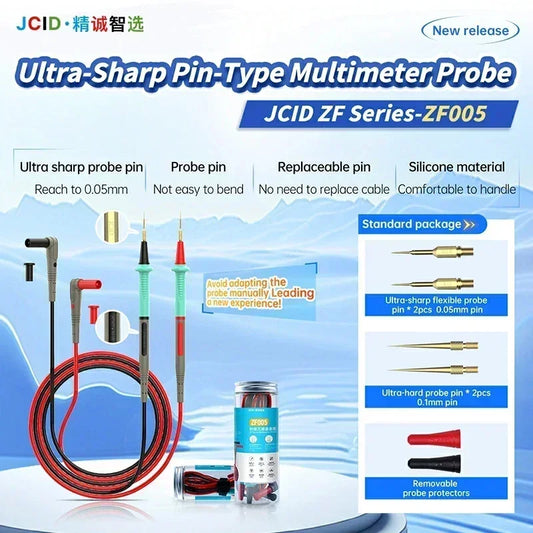 JCID ZF005 Lápiz multímetro Punta tipo aguja ultra afilada Sonda multímetro de 0.05MM Cable de silicona suave anti-quemaduras para multímetro digital