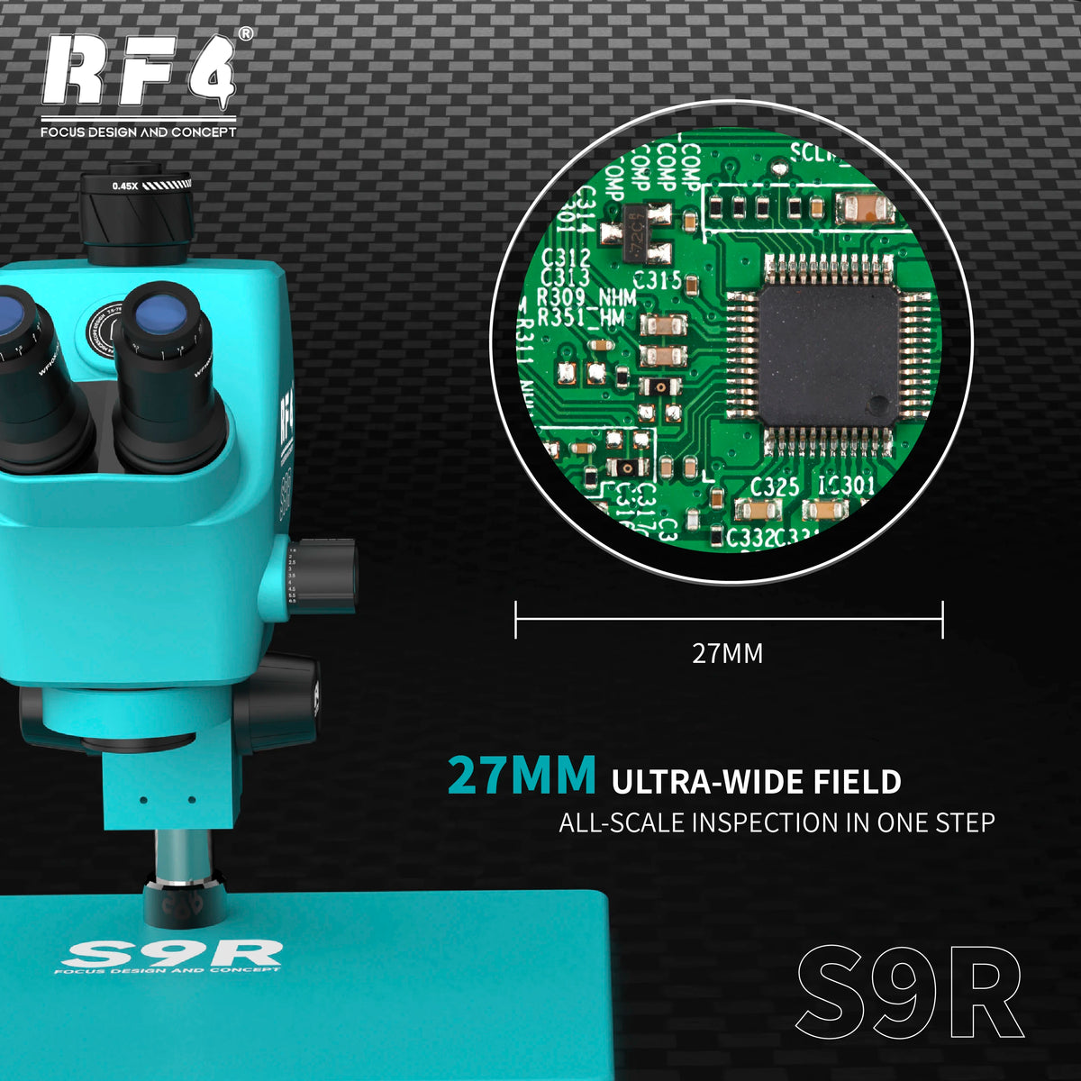 RF4 S9R 7-74X Wide-View Stereo Microscope