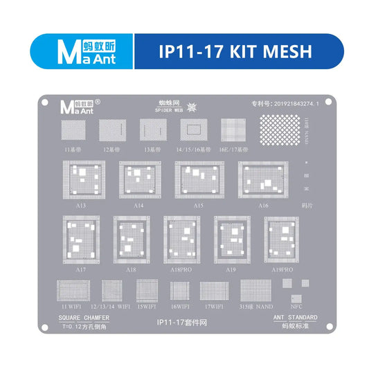 Plantilla de reballing MAANT para NAND/NFC/Wi-Fi del iPhone 11-17