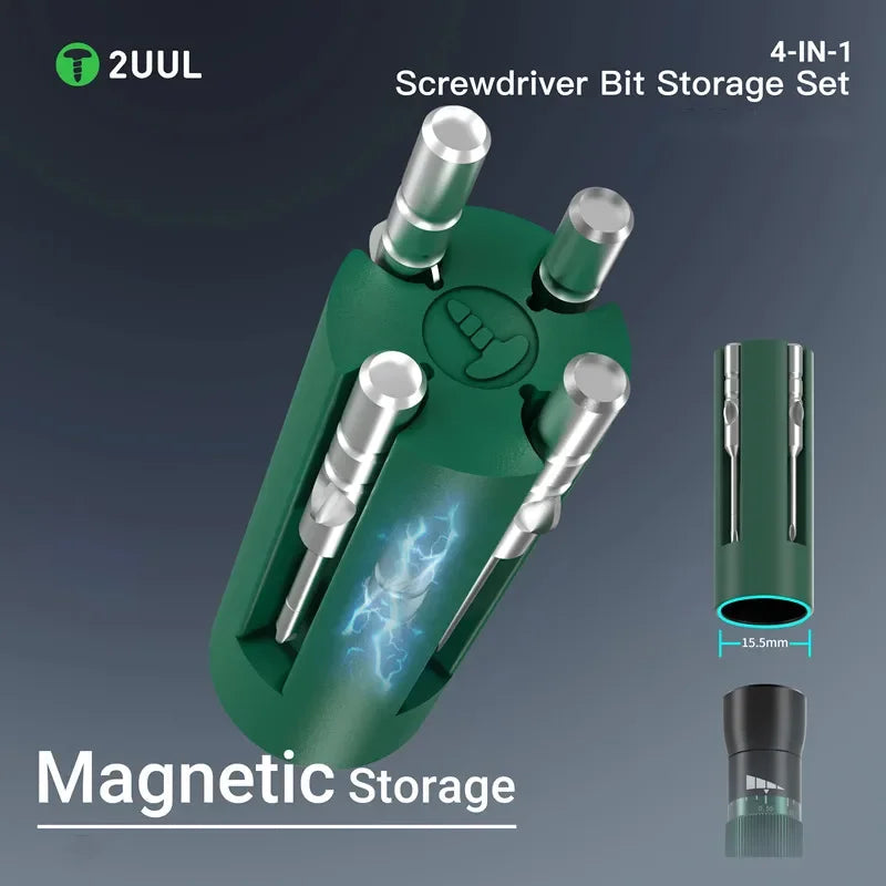 2UUL SD24 4 IN 1 Screwdriver Bits with Magnetic Storage Set High-Hardness Alloy S2 Head CC /Pentalobe/Tri-Point/Phillips Bits