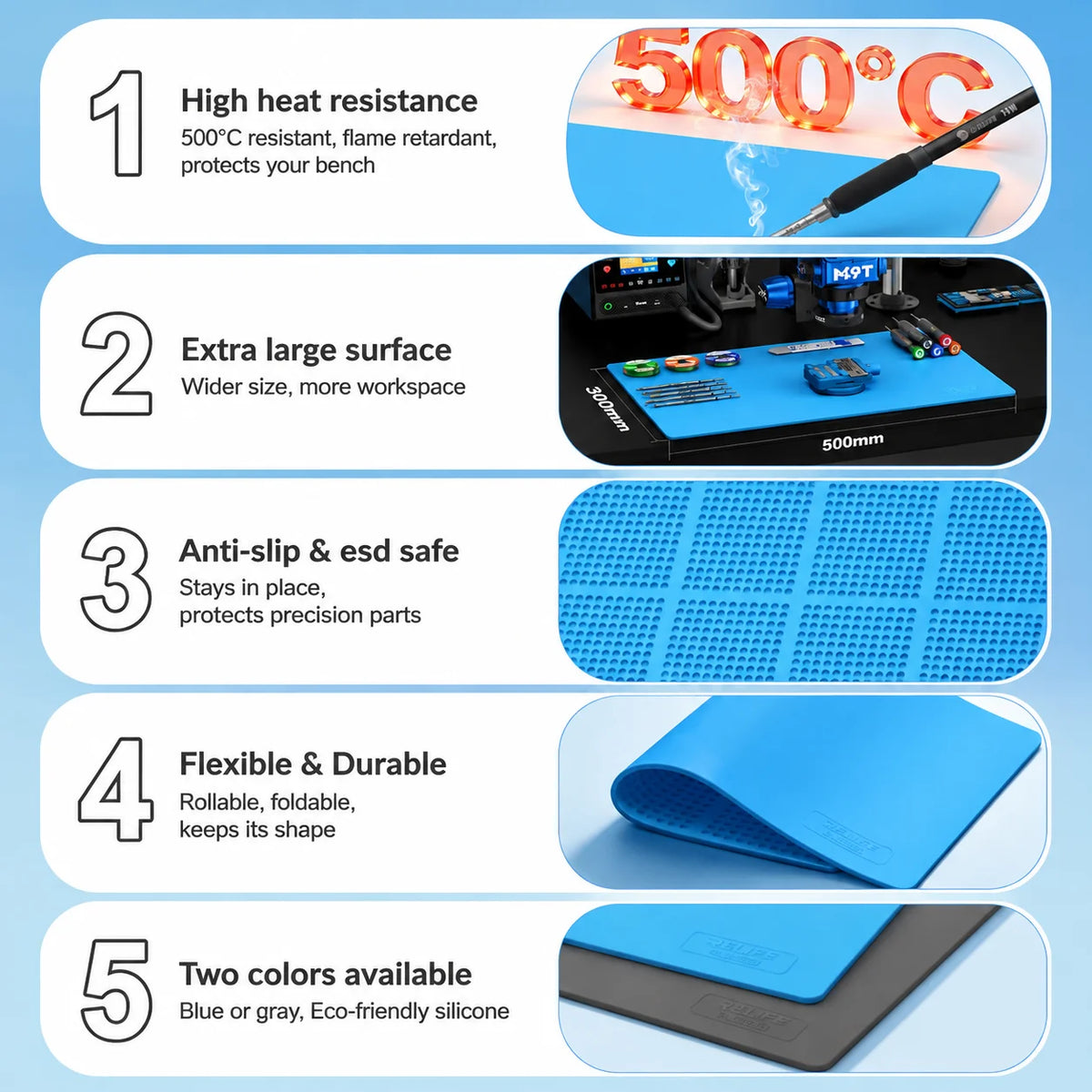 RELIFE RL-004DS Silicone Work Mat 500C Heat Proof ESD Anti Static Foldable for Mobile Phone IC Soldering Repair