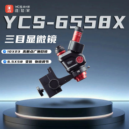 YCS Red Shenlong Arm 6558X 6558S 6575X 7050X Trinocular Microscope Set For Mobile Phone Repair Maintenance Circuit Board Special
