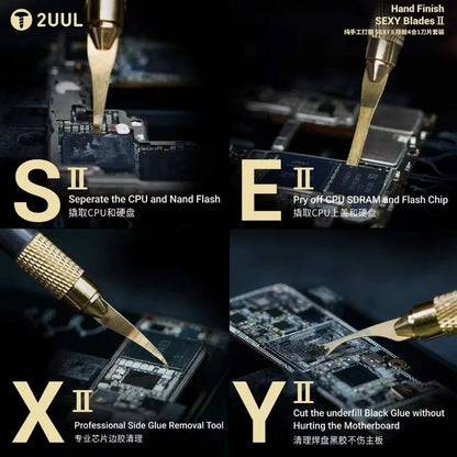 2UUL DA61 4 en 1, cuchillas SEXY II de acabado manual para limpiar el sellador de relleno inferior de PCB, eliminar pegamento de placas base, PCB y chips IC de CPU, raspar y hacer palanca con cuchillo