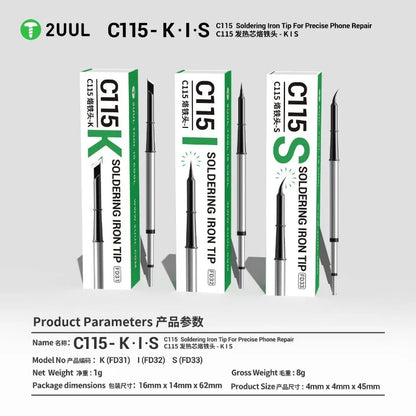 2UUL C115 Soldering Iron Tip K I S Precision Fast Heating Universal Replacement Solder Tips for Mobile PCB Repair Tools