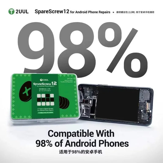 2UUL SC12 Juego de tornillos Phillips de repuesto para Android de 12 tipos 1200 piezas/caja para reparación de teléfonos Android al 98% Herramienta de juego de tornillos Phillips de 12 tipos