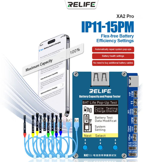 Probador de reparación de baterías RELIFE XA2 Pro para iPhone 11-15
