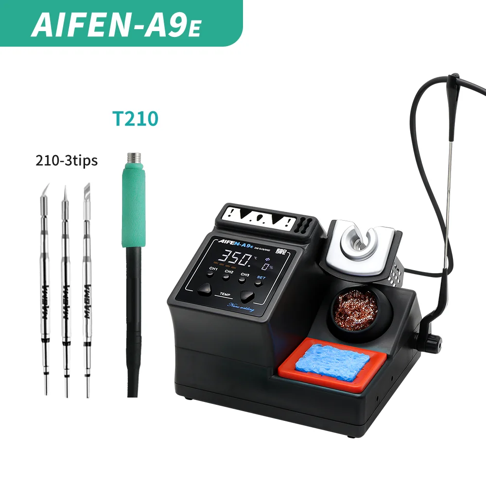 Estación de soldadura AIFEN A9E compatible con puntas originales para cautín y mangos 210/245/115, con control de temperatura y estación de retrabajo con aire caliente