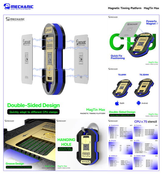 Plataforma magnética para estañado MECHANIC MagTin Max para retirar el pegamento negro de la CPU de iPhone y Android y estañar plantillas de chips
