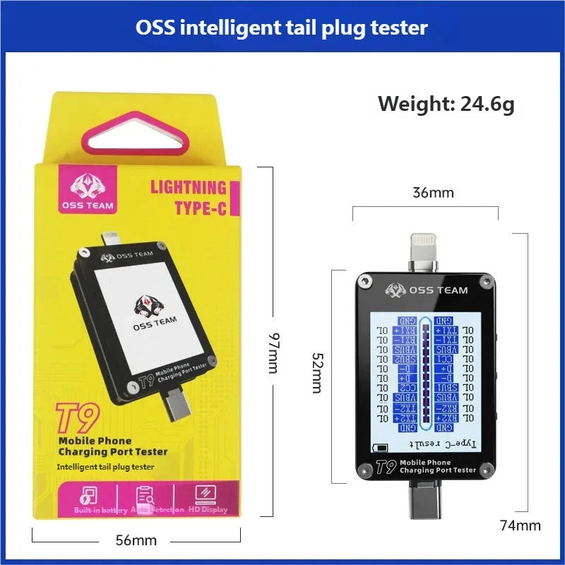 OSS TEAM T9 Intelligent Tail Plug Tester Mobile Phone Detection Automatic Lock Fault Point Mobile Phone Charging Port Tester